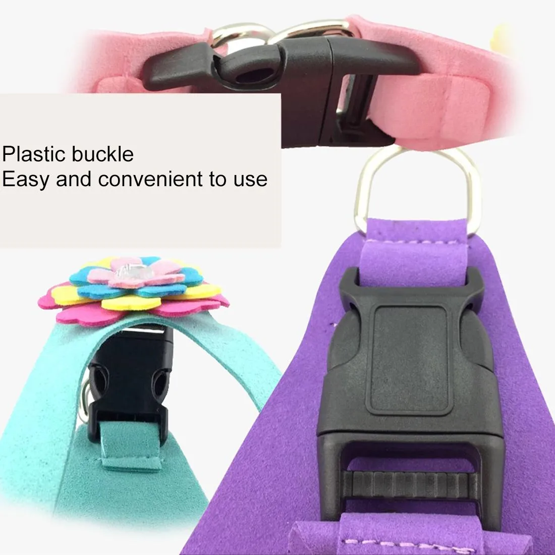 Breathable 3D Flower Pattern Dog Chest Strap Size M Purple