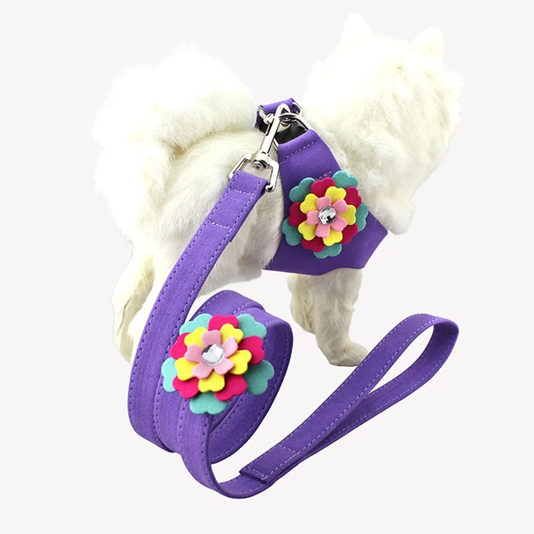 Breathable 3D Flower Pattern Dog Chest Strap Size M Purple