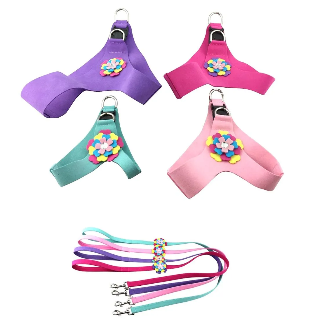 Breathable 3D Flower Pattern Dog Chest Strap Size M Purple