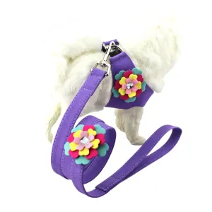 Breathable 3D Flower Pattern Dog Chest Strap Size M Purple