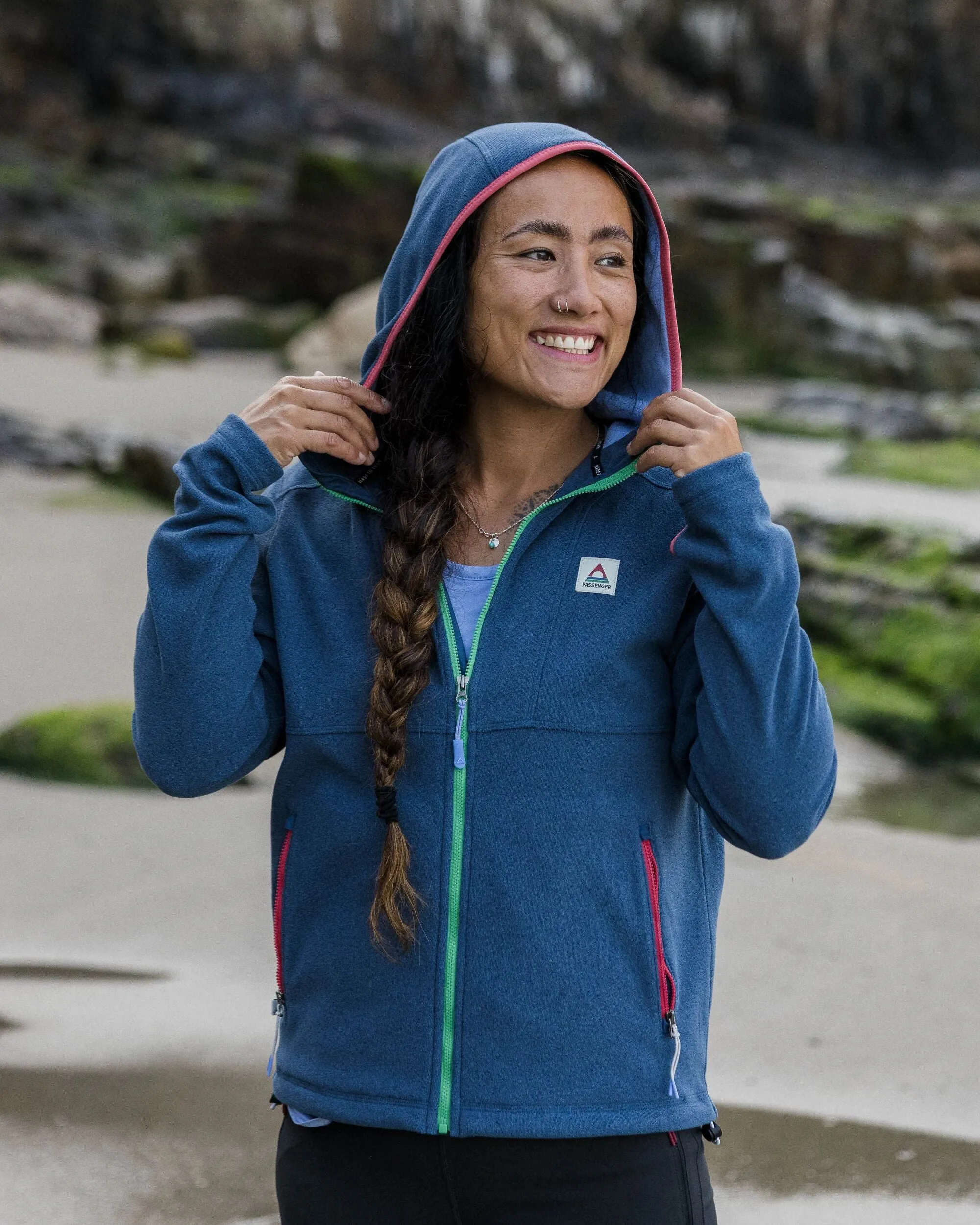 Crest Recycled Polartec Fleece Hoodie - Dark Denim Marl