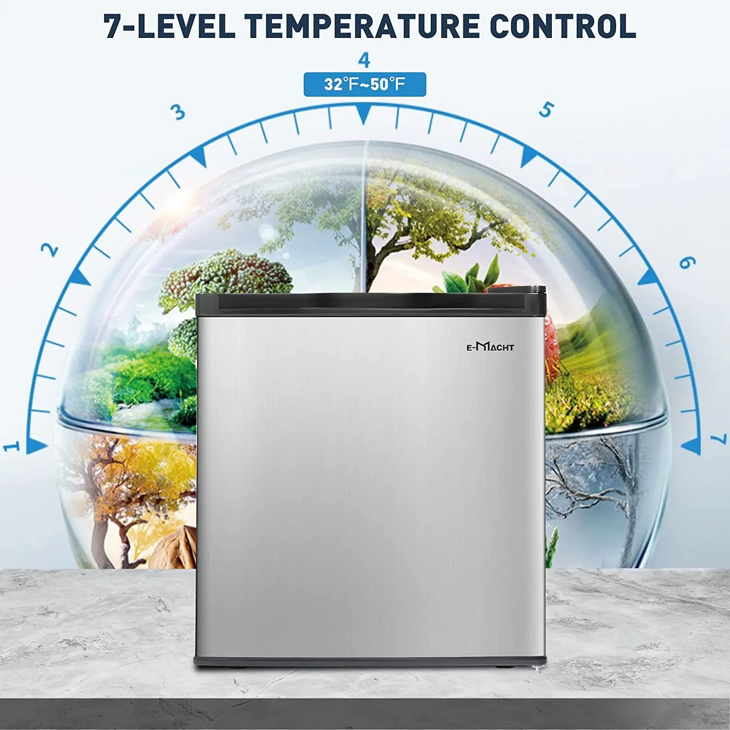 E-Macht 1.6 Cu.Ft. Mini Fridge with Freezer & Adjustable Thermostat, Single Door Compact Refrigerator for Dorm, Office, Bedroom