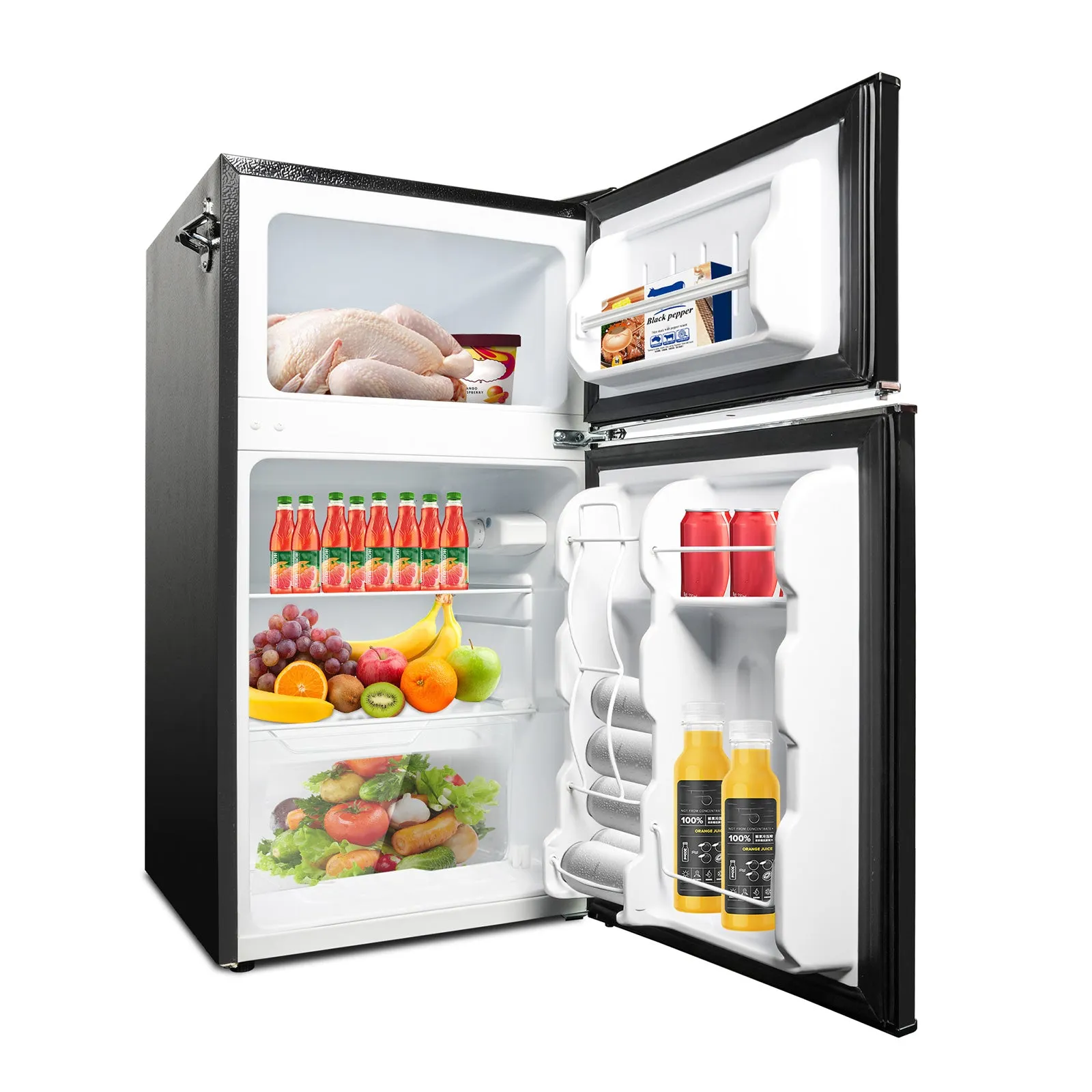 E-Macht Black Double Door Refrigerator, 3.2 Cu. Ft. Small Refrigerator, Adjustable Thermostat Control