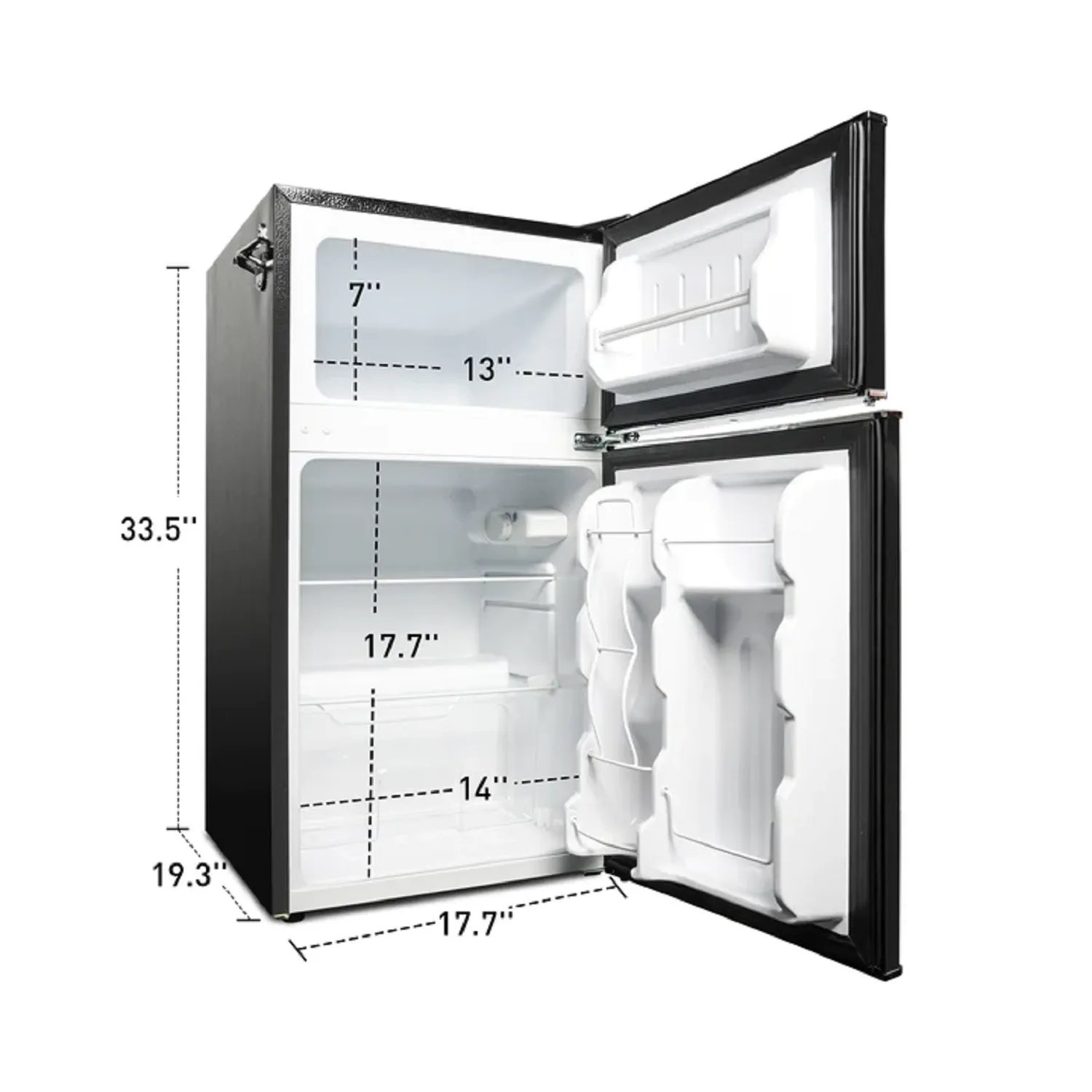 E-Macht Black Double Door Refrigerator, 3.2 Cu. Ft. Small Refrigerator, Adjustable Thermostat Control