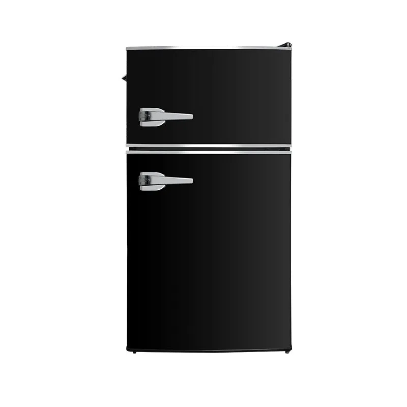 E-Macht Black Double Door Refrigerator, 3.2 Cu. Ft. Small Refrigerator, Adjustable Thermostat Control