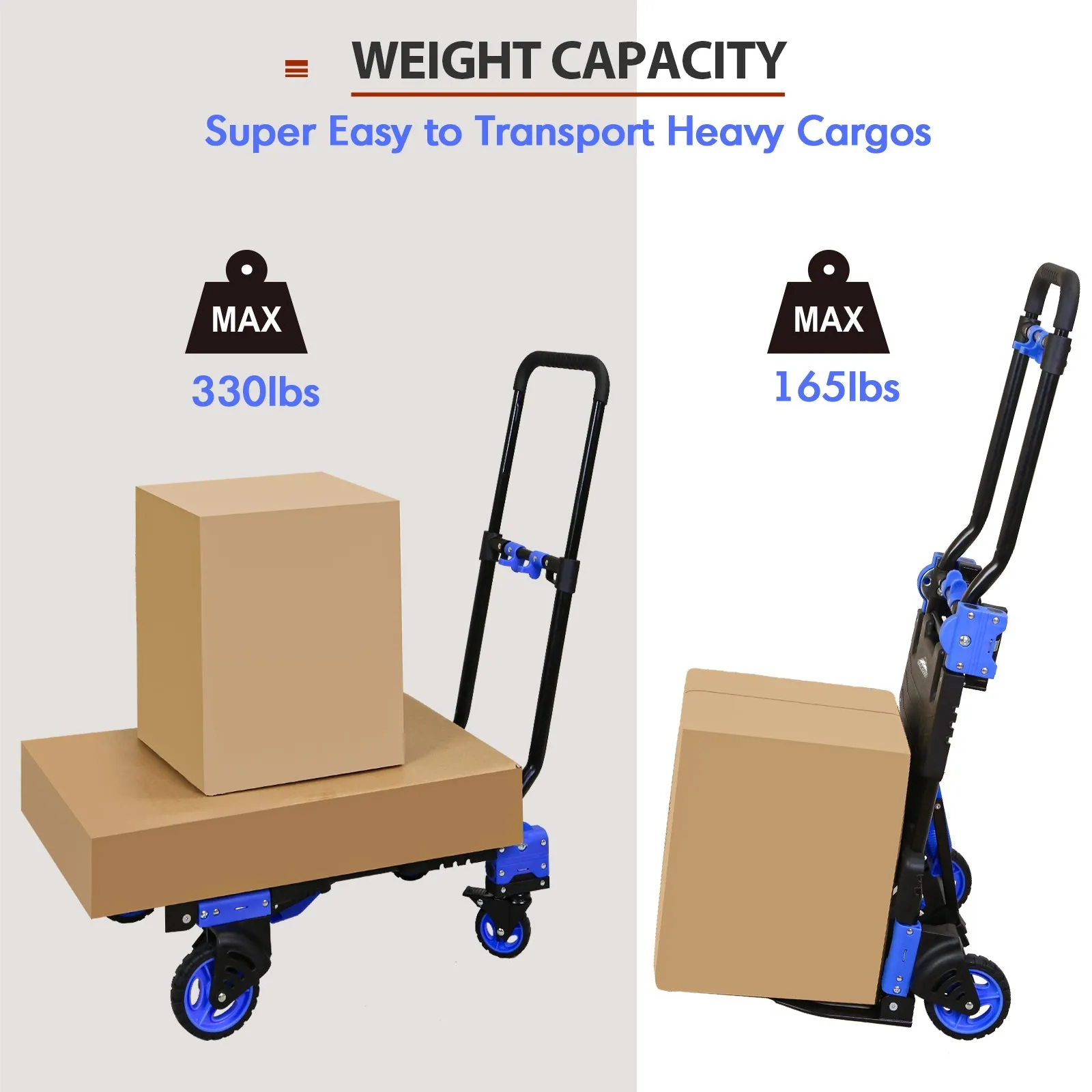 EAGLE PEAK Folding Dolly Cart 330 lb Capacity with Bungee Cords, Multi-Position for Luggage/Travel/Move/Transportation