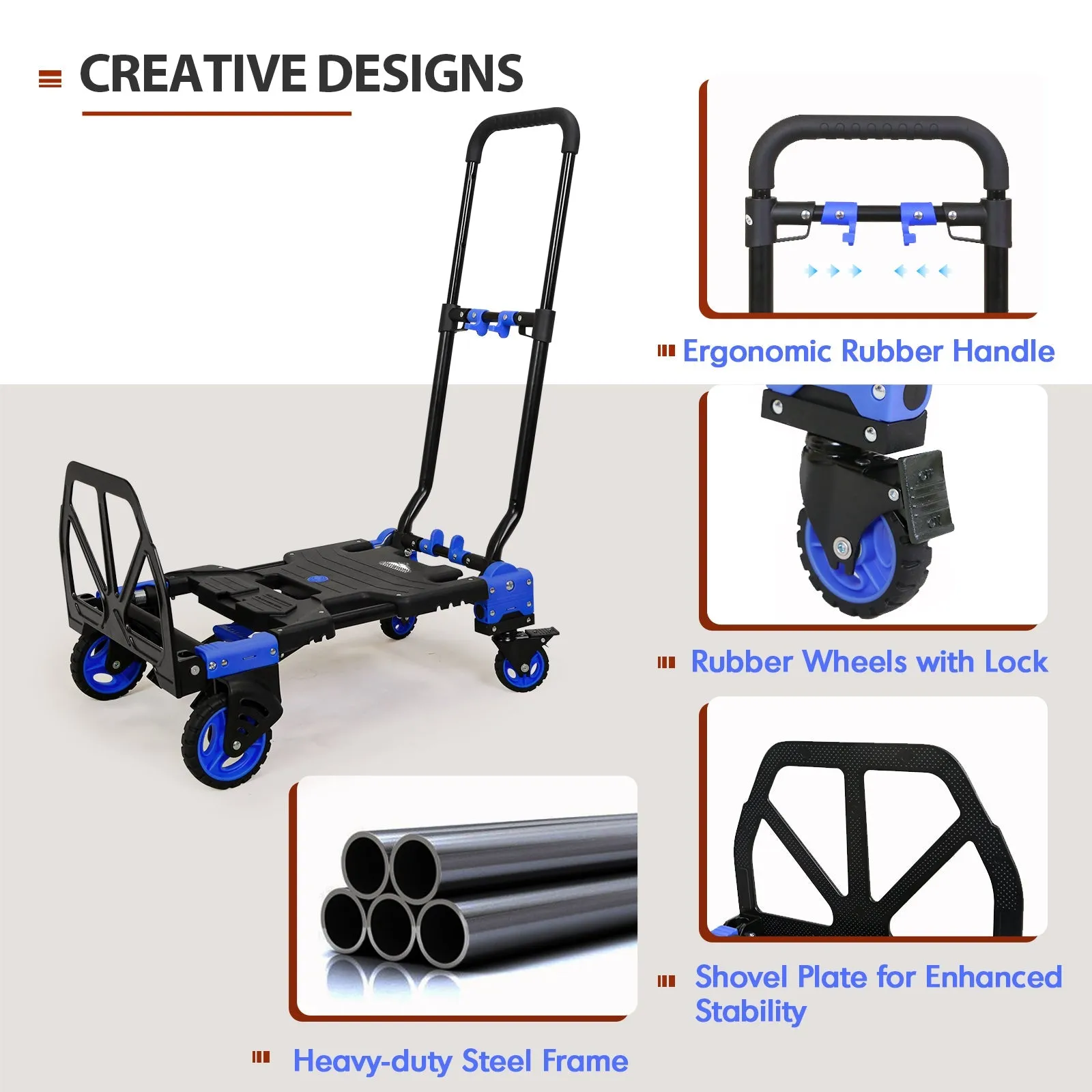 EAGLE PEAK Folding Dolly Cart 330 lb Capacity with Bungee Cords, Multi-Position for Luggage/Travel/Move/Transportation