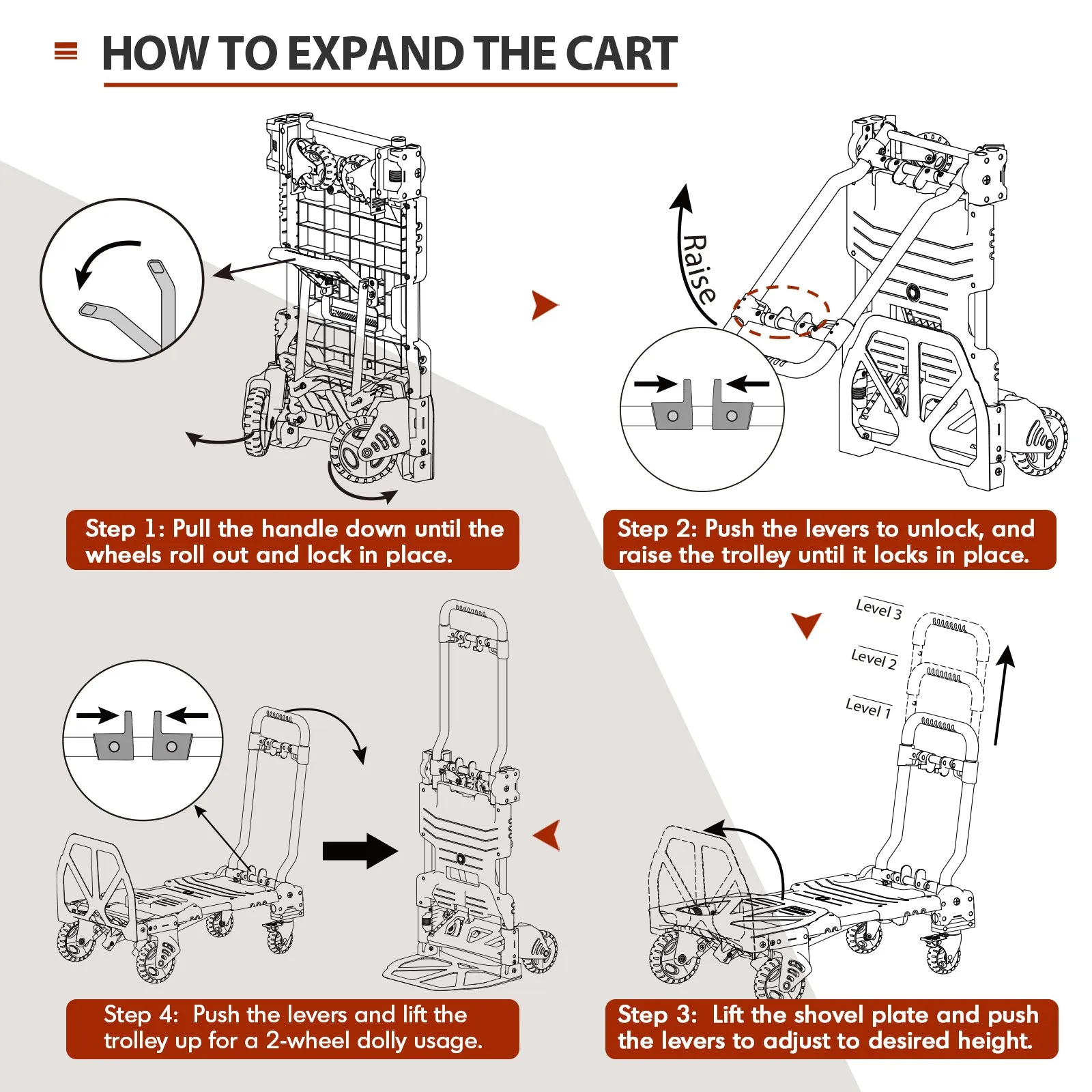 EAGLE PEAK Folding Dolly Cart 330 lb Capacity with Bungee Cords, Multi-Position for Luggage/Travel/Move/Transportation