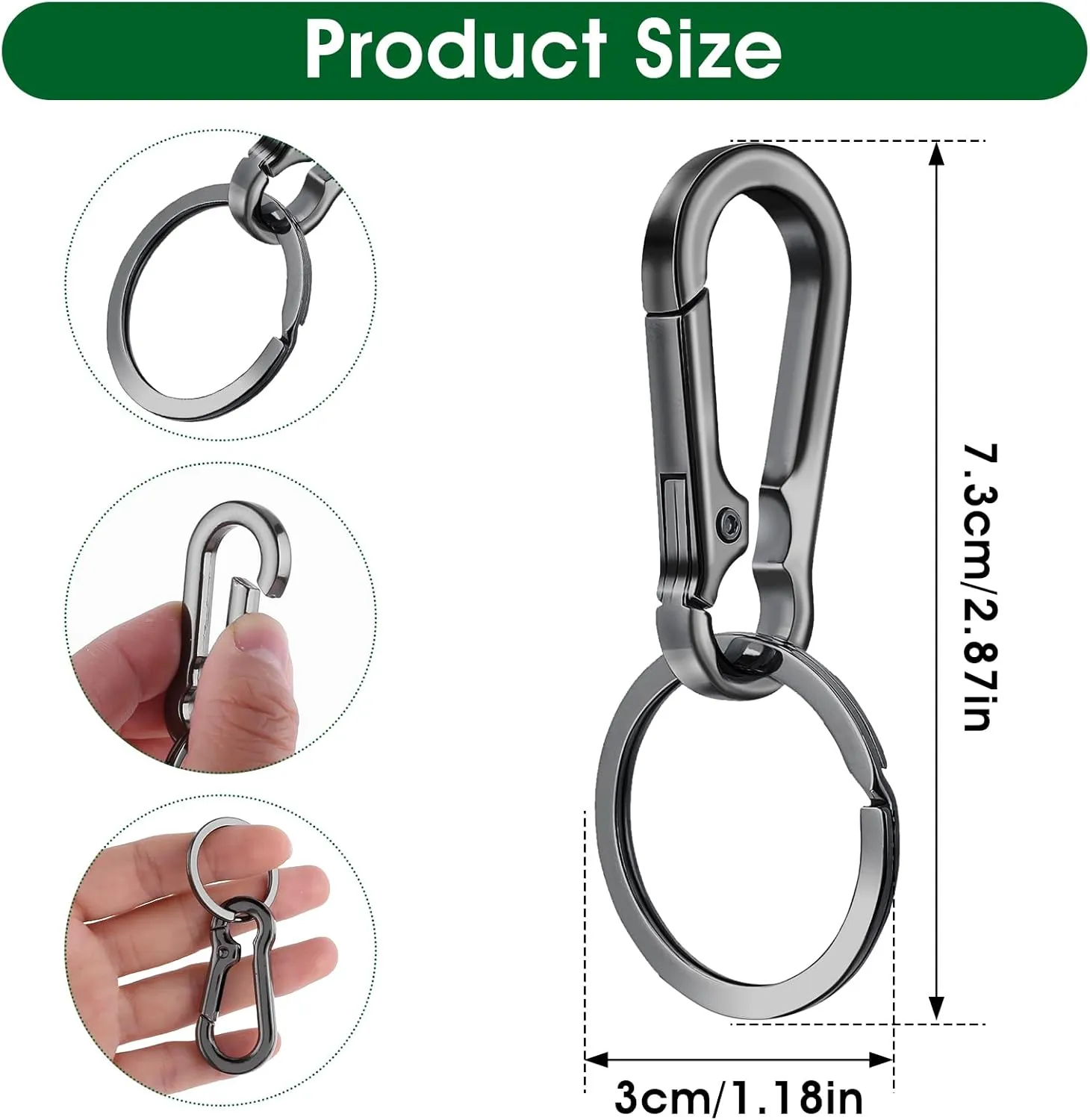 Heavy Duty Carabiner Keychain, Zinc Alloy Key Chain with Keyring Quick Release Car Key Ring Clips Holder for Men