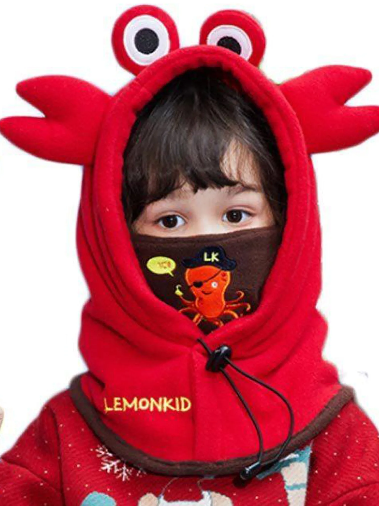Little Surprise Box  3dCrab Theme  Fleece Winter Cap Covering Mouth, Neck And Head For Minus Degree Temperature, 5 Yrs And Above