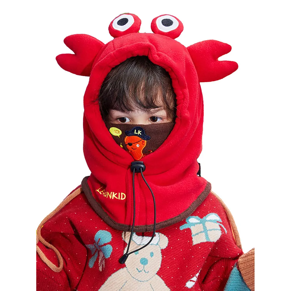 Little Surprise Box  3dCrab Theme  Fleece Winter Cap Covering Mouth, Neck And Head For Minus Degree Temperature, 5 Yrs And Above