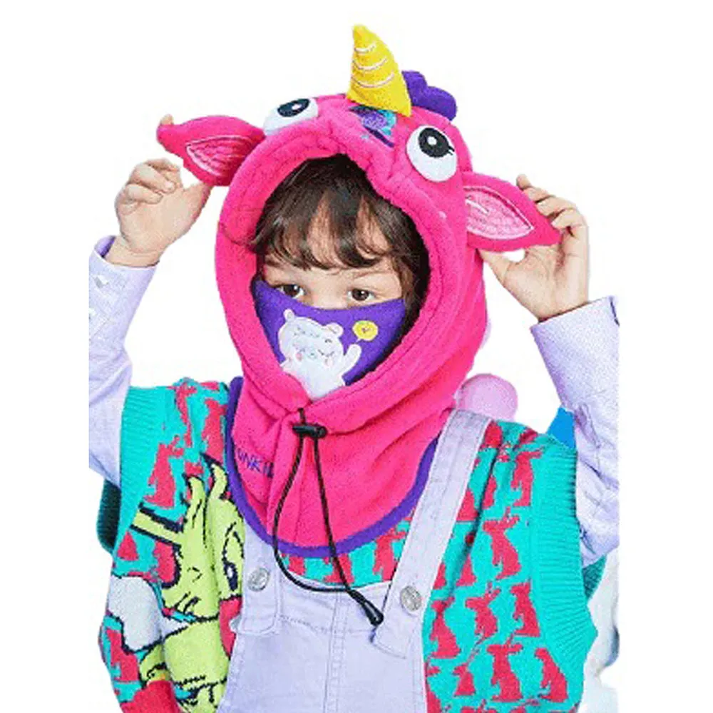 Little Surprise Box Bright Pink Uni Fleece Winter Cap covering Mouth, Neck And Head For Minus Degree Temperature, 5 yrs And Above