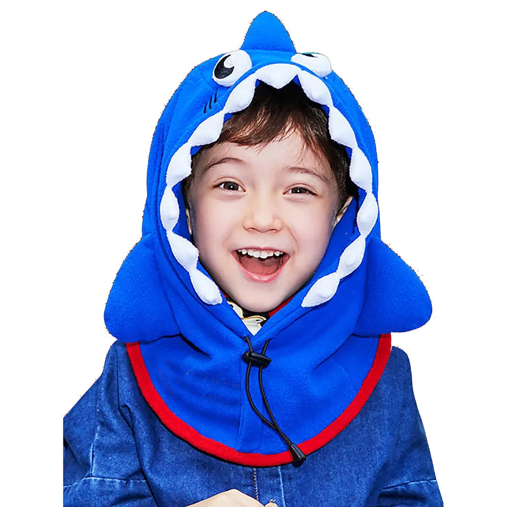 Little Surprise Box Shark Penguin Theme Fleece Winter Cap Covering Mouth, Neck And Head For Minus Degree Temperature, 5 yrs And Above