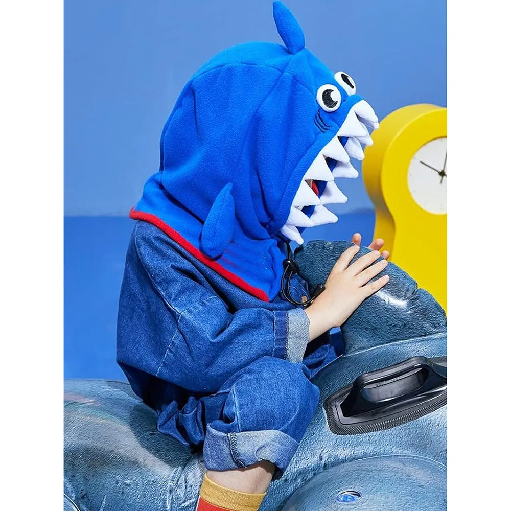 Little Surprise Box Shark Penguin Theme Fleece Winter Cap Covering Mouth, Neck And Head For Minus Degree Temperature, 5 yrs And Above