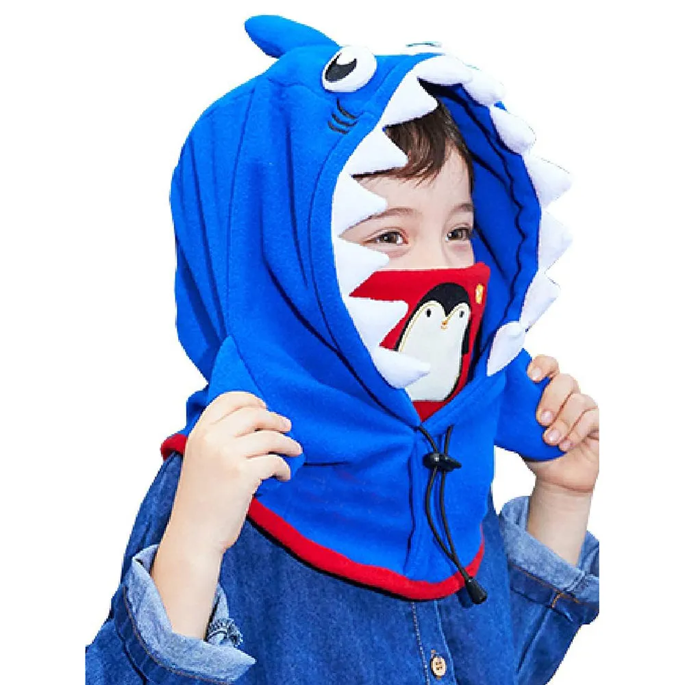 Little Surprise Box Shark Penguin Theme Fleece Winter Cap Covering Mouth, Neck And Head For Minus Degree Temperature, 5 yrs And Above
