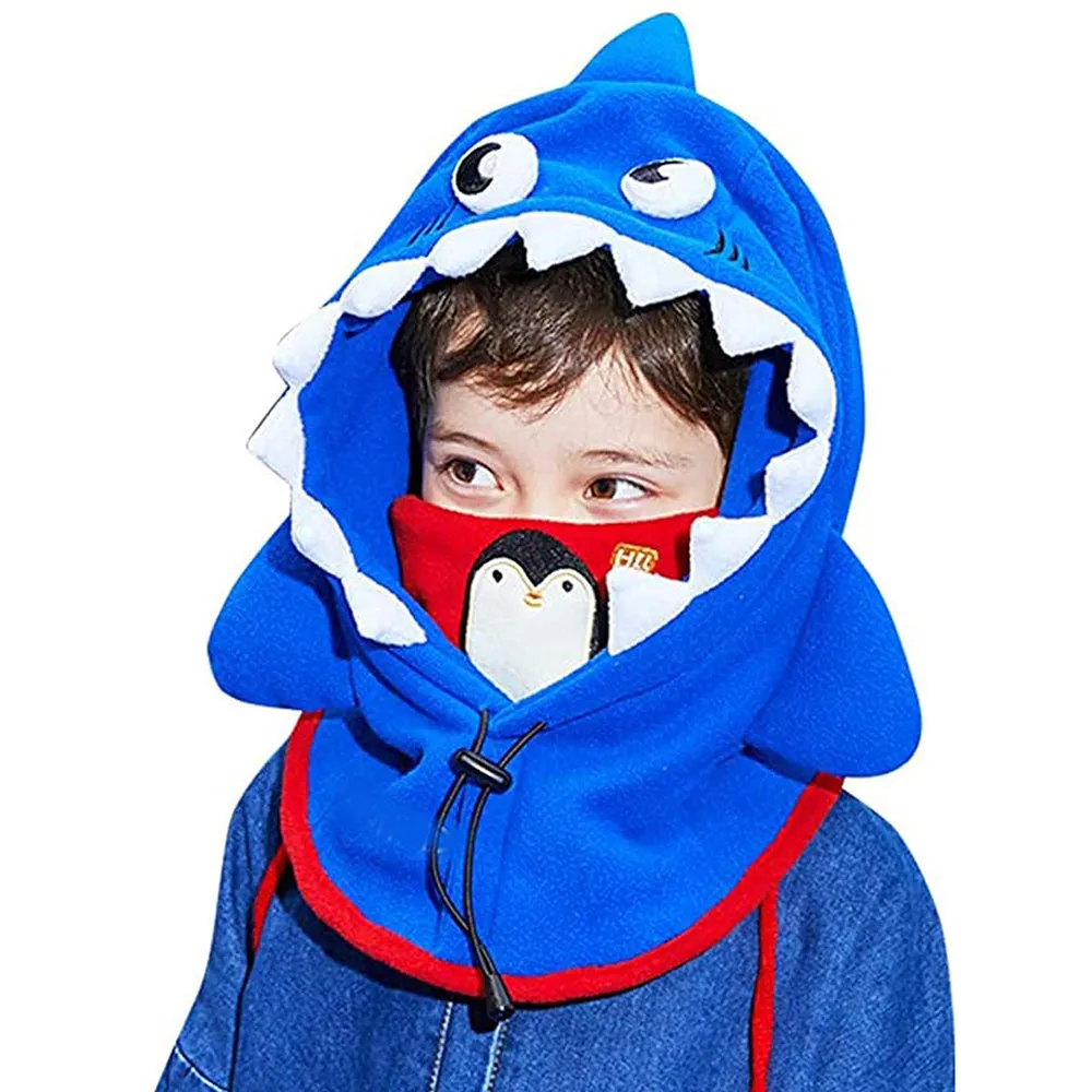 Little Surprise Box Shark Penguin Theme Fleece Winter Cap Covering Mouth, Neck And Head For Minus Degree Temperature, 5 yrs And Above