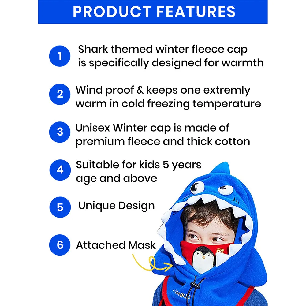 Little Surprise Box Shark Penguin Theme Fleece Winter Cap Covering Mouth, Neck And Head For Minus Degree Temperature, 5 yrs And Above