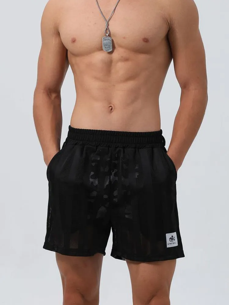 Men's Mesh-Lined Double-Layer Sports Fitness Breathable Sweat-Wicking Quick-Dry Shorts