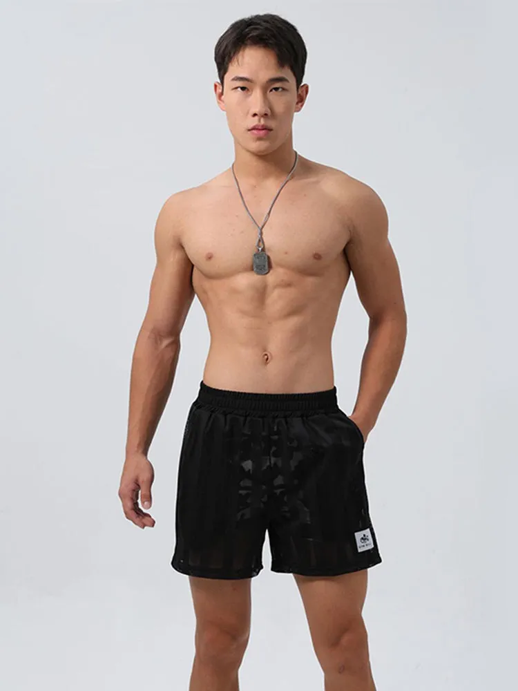 Men's Mesh-Lined Double-Layer Sports Fitness Breathable Sweat-Wicking Quick-Dry Shorts