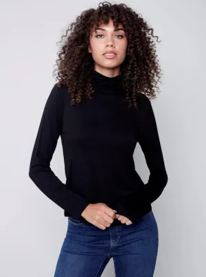 Mock Neck Long Sleeve Top [Black-C1348]