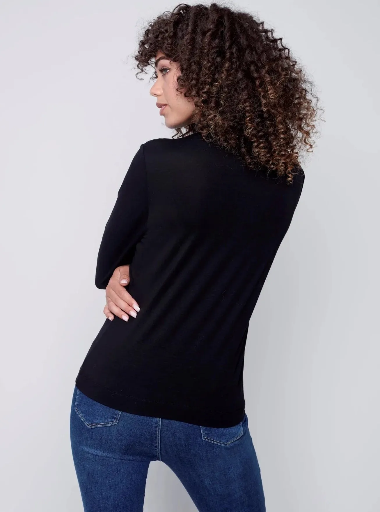 Mock Neck Long Sleeve Top [Black-C1348]
