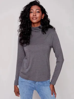 Mock Neck Long Sleeve Top [H Charcoal-C1348]