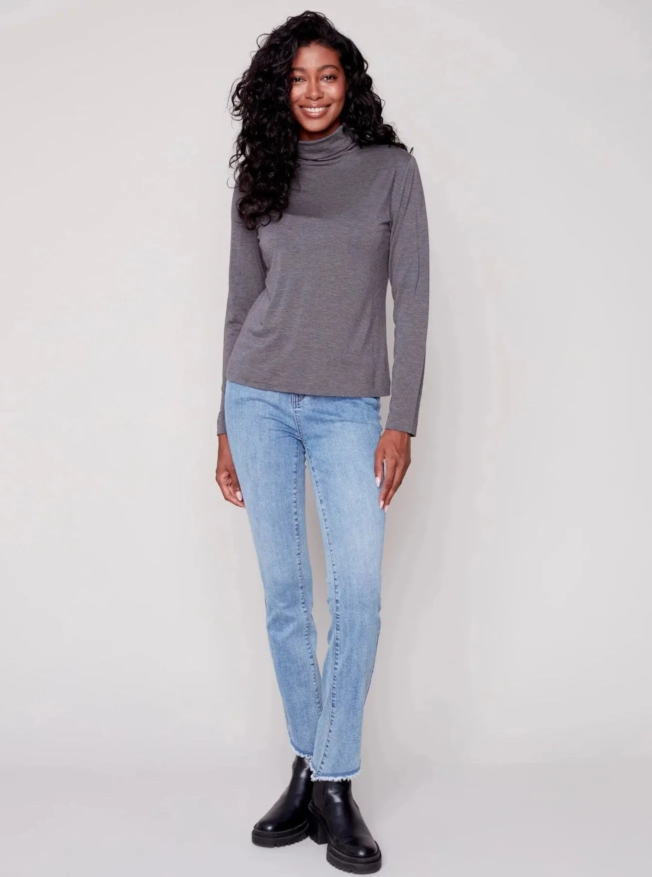 Mock Neck Long Sleeve Top [H Charcoal-C1348]