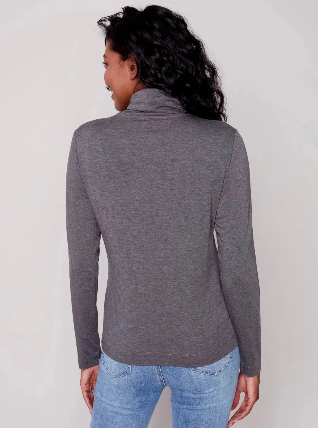 Mock Neck Long Sleeve Top [H Charcoal-C1348]
