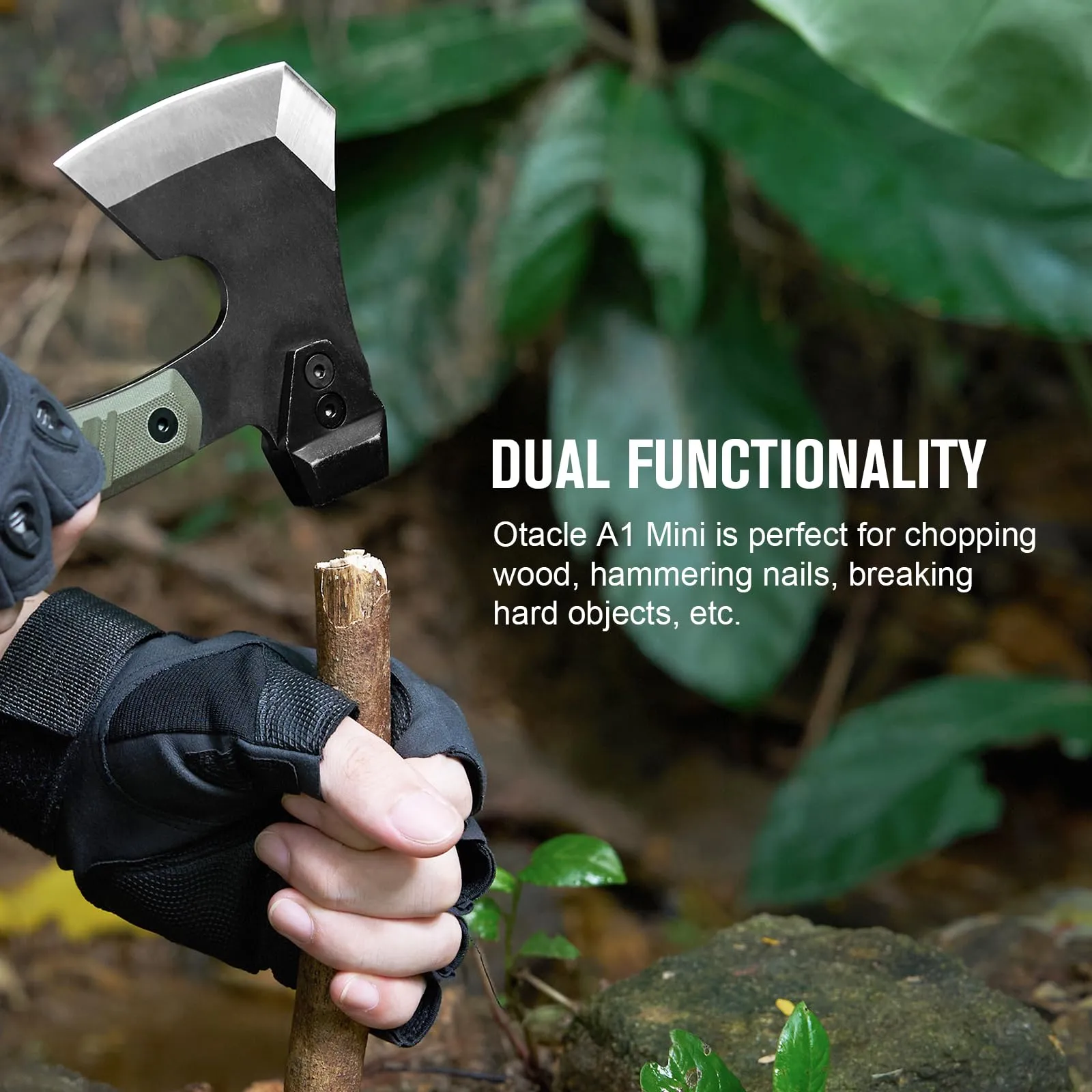 OKNIFE Otacle A1 Mini Survival Hatchet & Camping Axe, Full Tang Tactical Axe, G10 Non-Slip Grip Tomahawk with Durable Kydex Sheath (OD Green)