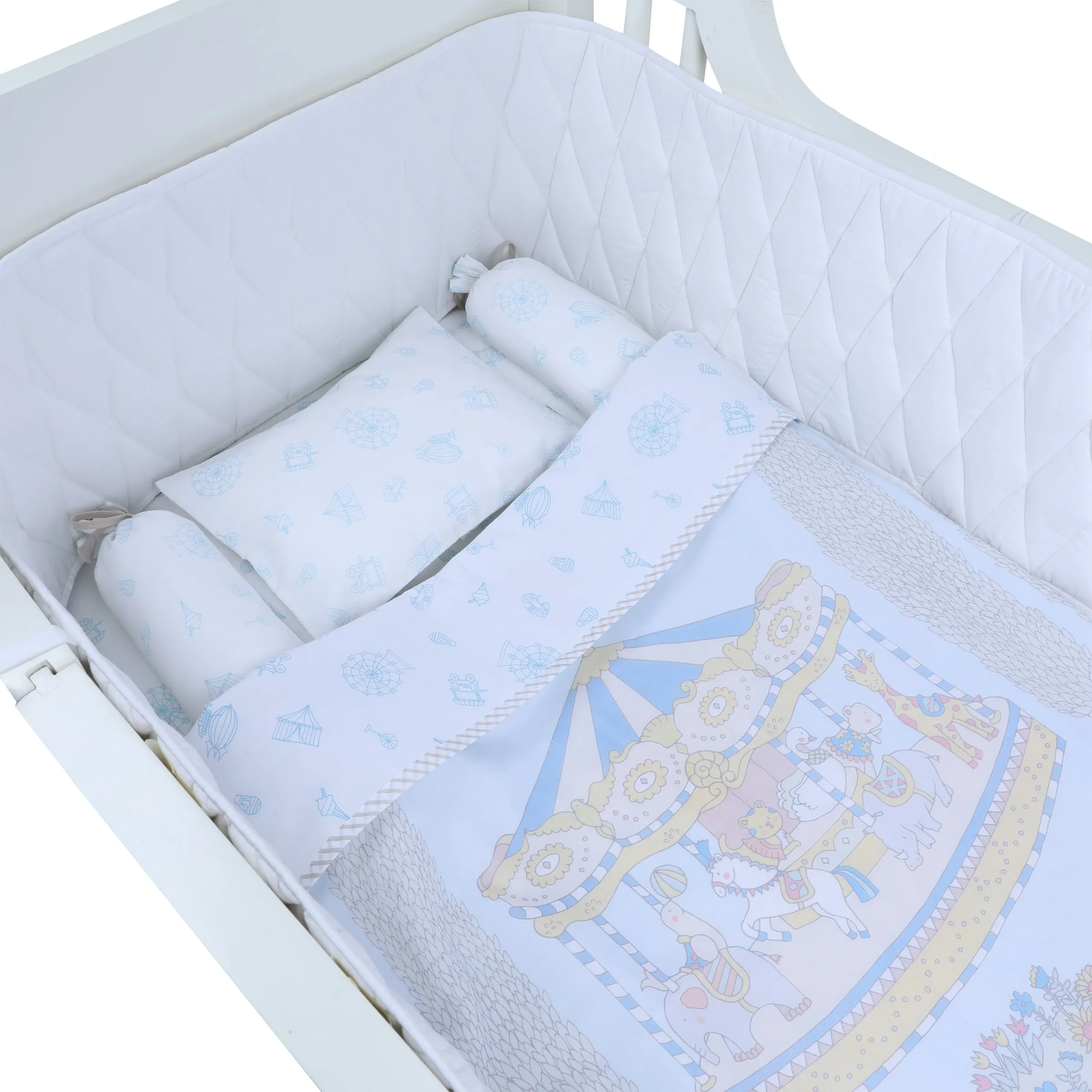 Organic Cotton Cot Bedding Set  Carnival  Blue