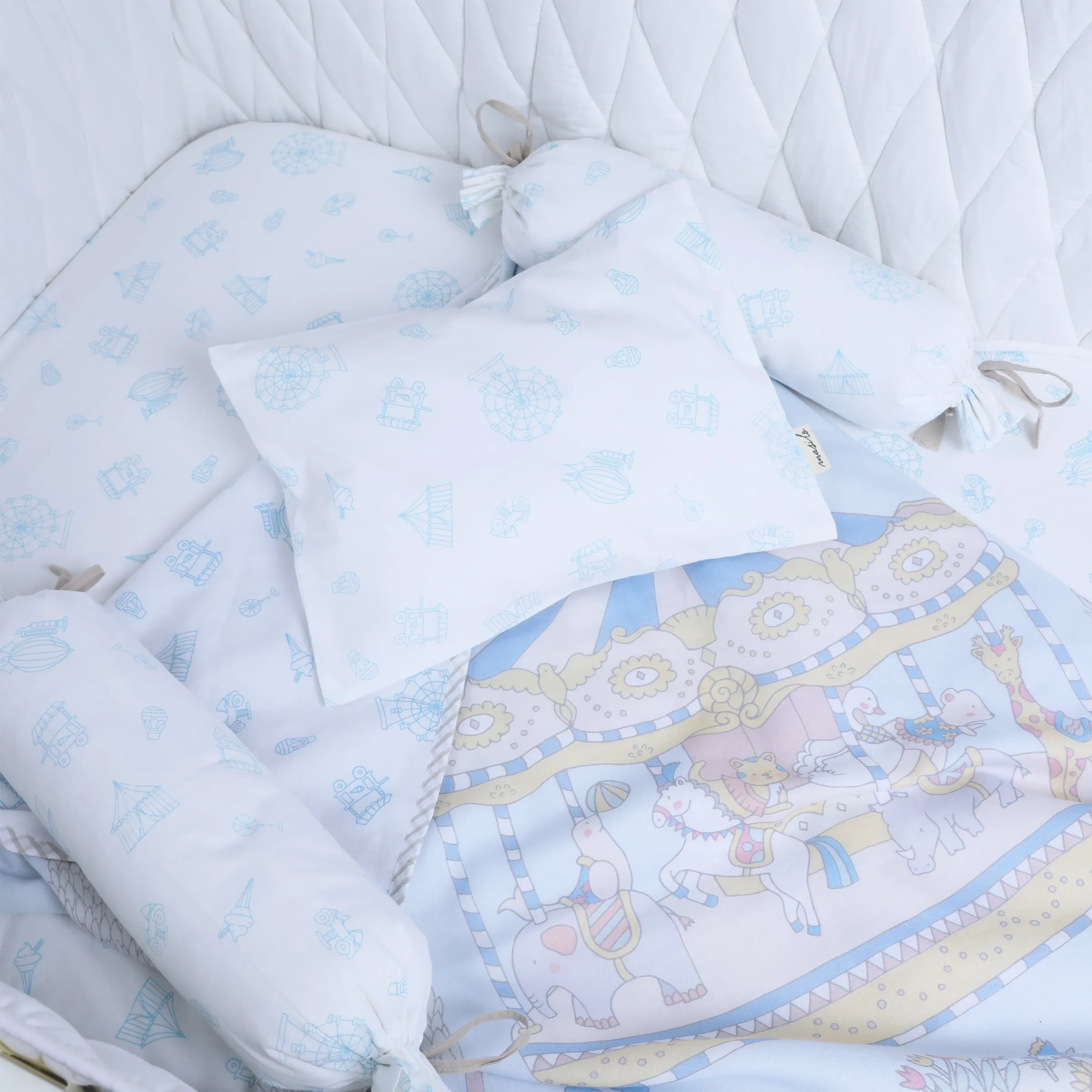 Organic Cotton Cot Bedding Set  Carnival  Blue