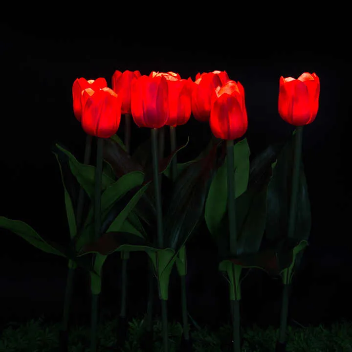 Outdoor Artificial Tulip Lights Square Garden Decorative Light Waterproof Solar Powered Plantsأضواء خارجية من زهور التوليب الصناعية بإضاءة ديكورية مربعة للحديقة مقاومة للماء نباتات تعمل بالطاقة الشمسية