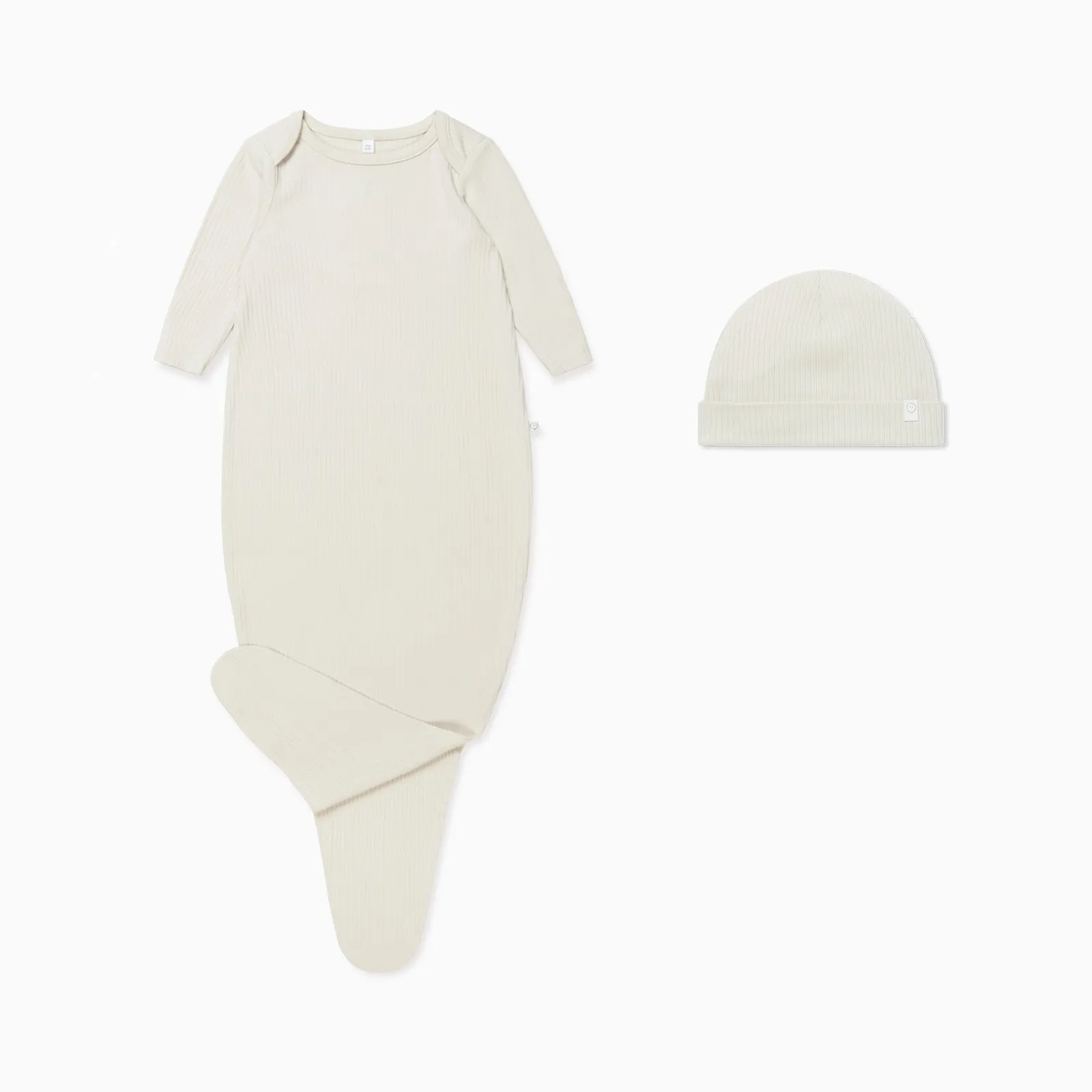 Ribbed Knotted Newborn Baby Gown & Hat