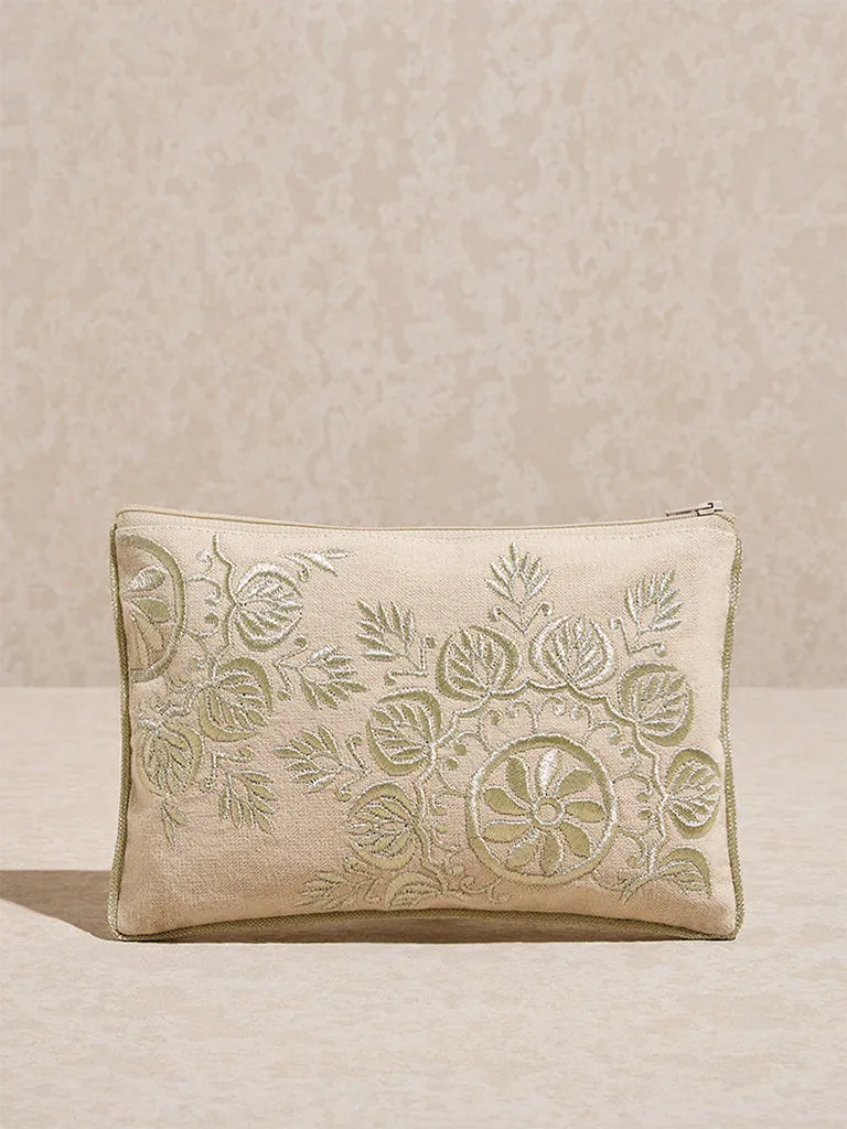 Westside Home Gold Floral Embroidered Pouch