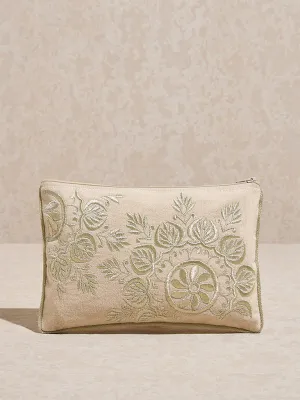 Westside Home Gold Floral Embroidered Pouch