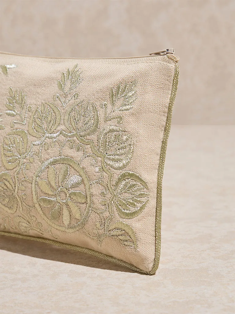 Westside Home Gold Floral Embroidered Pouch