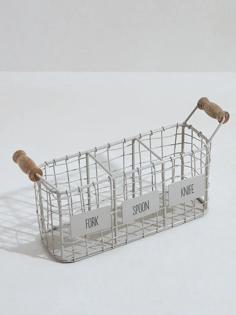 Westside Home Off White Wired Cutlery Caddy with Wooden Handles